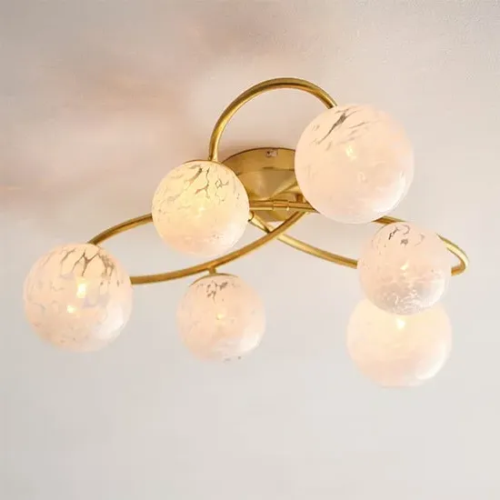 Rome Confetti Glass 6 Lights Semi-Flush Ceiling Light - Brass