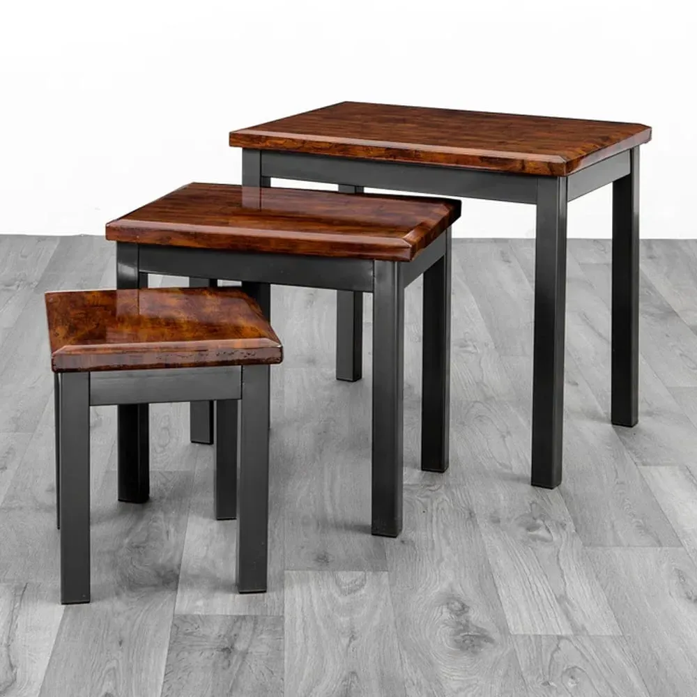 Rome High Gloss Nest of 3 Tables - Brown Marble Effect image