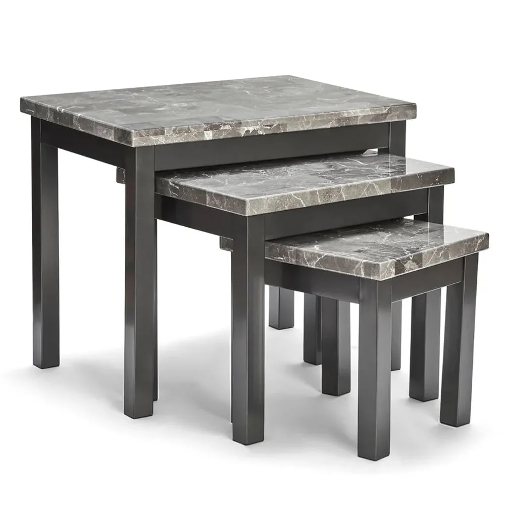 Rome High Gloss Nest of 3 Tables - Grey Marble Effect