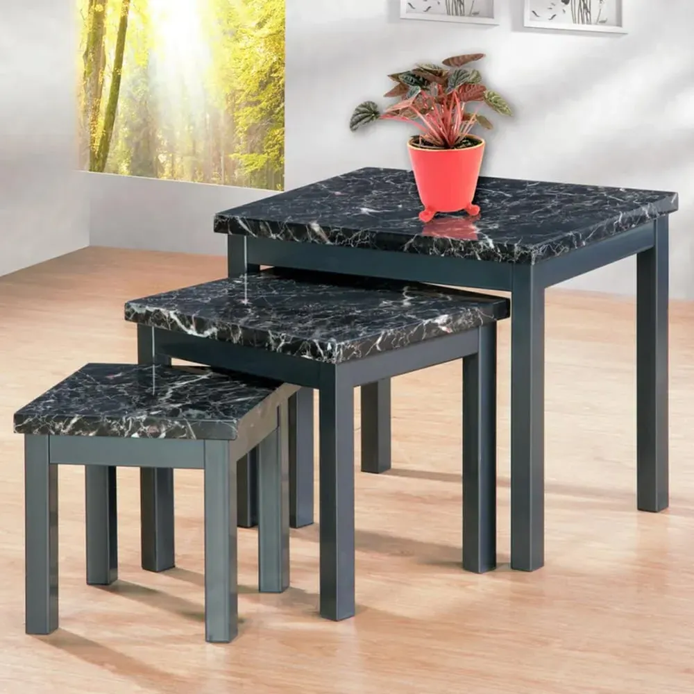 Rome High Gloss Nest of 3 Tables - Wenge Marble Effect