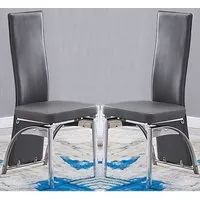 Romeo Dining Chairs with Chrome Legs - Grey, Faux Leather