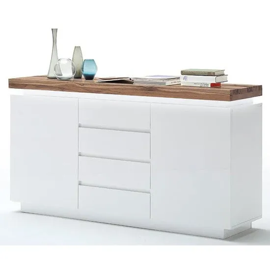 Romina 2 Door Sideboard with LED - White, Knotty Oak