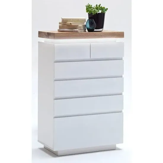 Romina 6 Drawer Chest with LED - Knotty Oak, White image