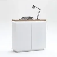 Romina Sideboard with LED Light - White, Knotty Oak