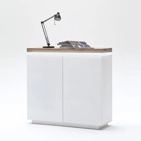 Romina Sideboard with LED Light - White, Knotty Oak image