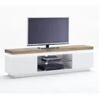 Romina TV Stand with LED - Knotty Oak, White