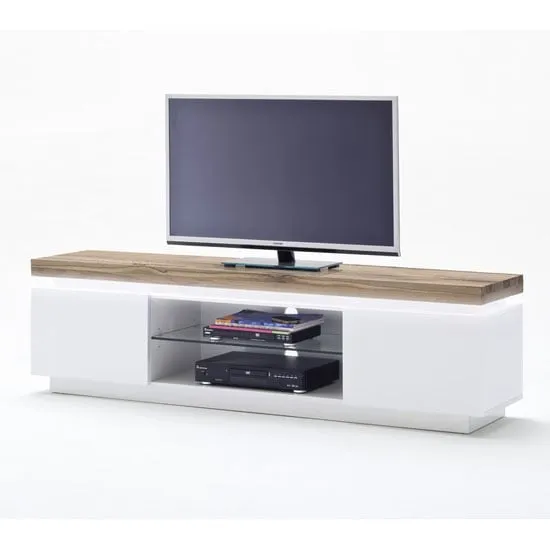 Romina TV Stand with LED - Knotty Oak, White