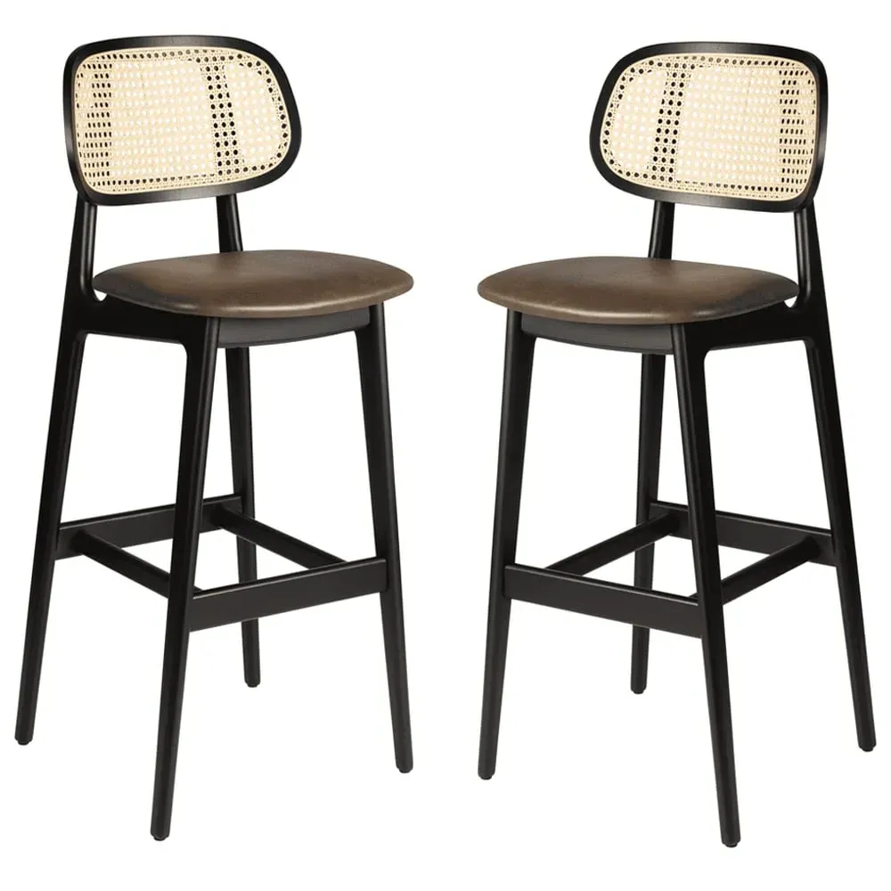 Romney Bar Stools - Brown, Rattan