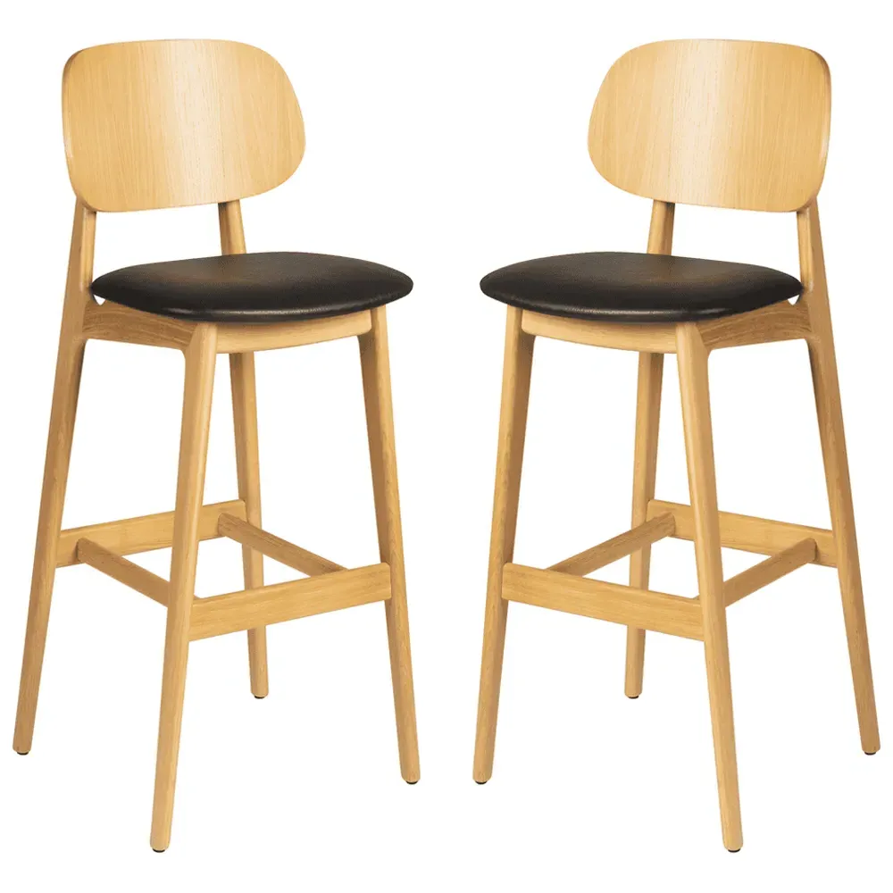 Romney Bar Stools with Cane Back, Pair - Beech, Faux Leather product