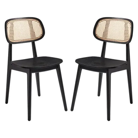 Romney Dining Chairs Pair - Satin Black, Oak