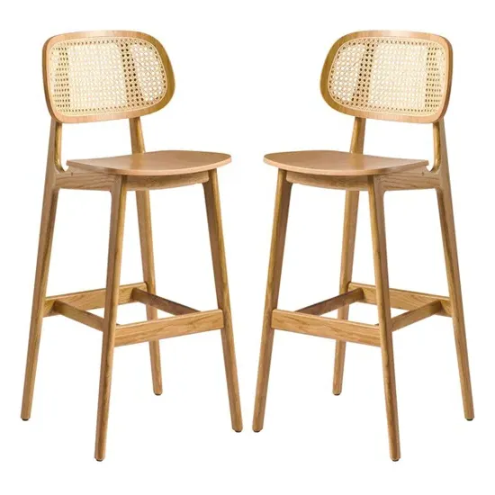 Romney Pair of Bar Stools - Natural, Rattan & Oak product