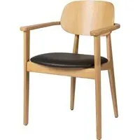 Romney Wooden Armchair with Leather Seat - Black, Natural Oak