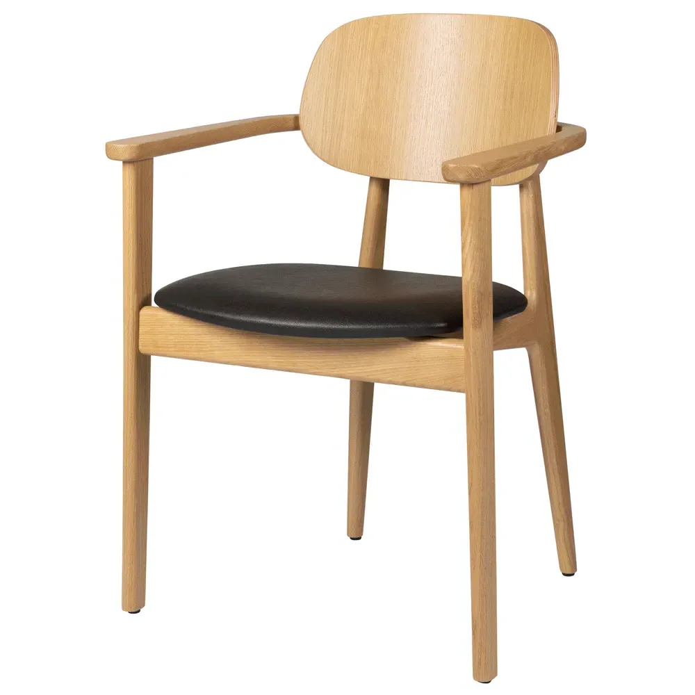 Romney Wooden Armchair with Leather Seat - Black, Natural Oak