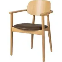 Romney Wooden Armchair with Leather Seat - Brown, Natural Oak