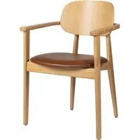 Romney Wooden Armchair with Leather Seat - Tan, Natural Oak