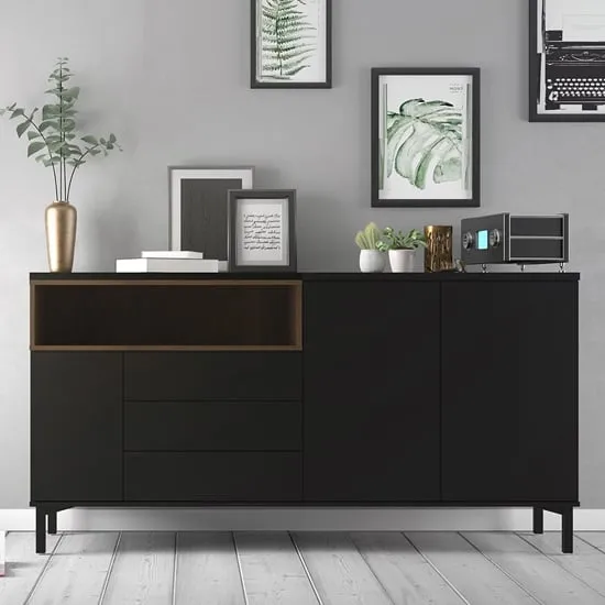 Romtree 3 Door 3 Drawer Sideboard - Black, Walnut