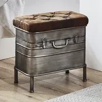 Ronde Metal Seating Bench - Anthracite, Brown Fabric