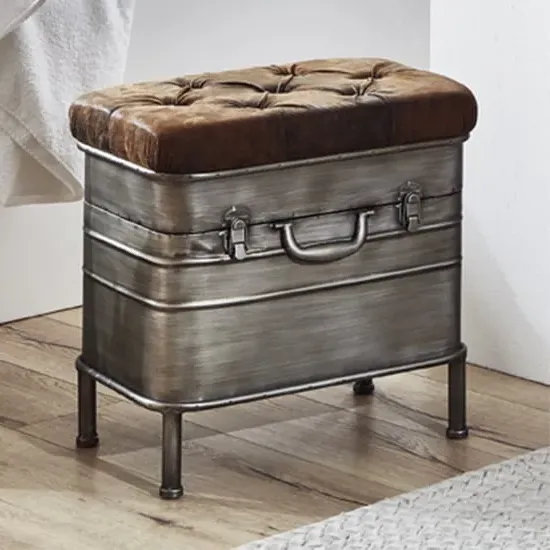 Ronde Metal Seating Bench - Anthracite, Brown Fabric image