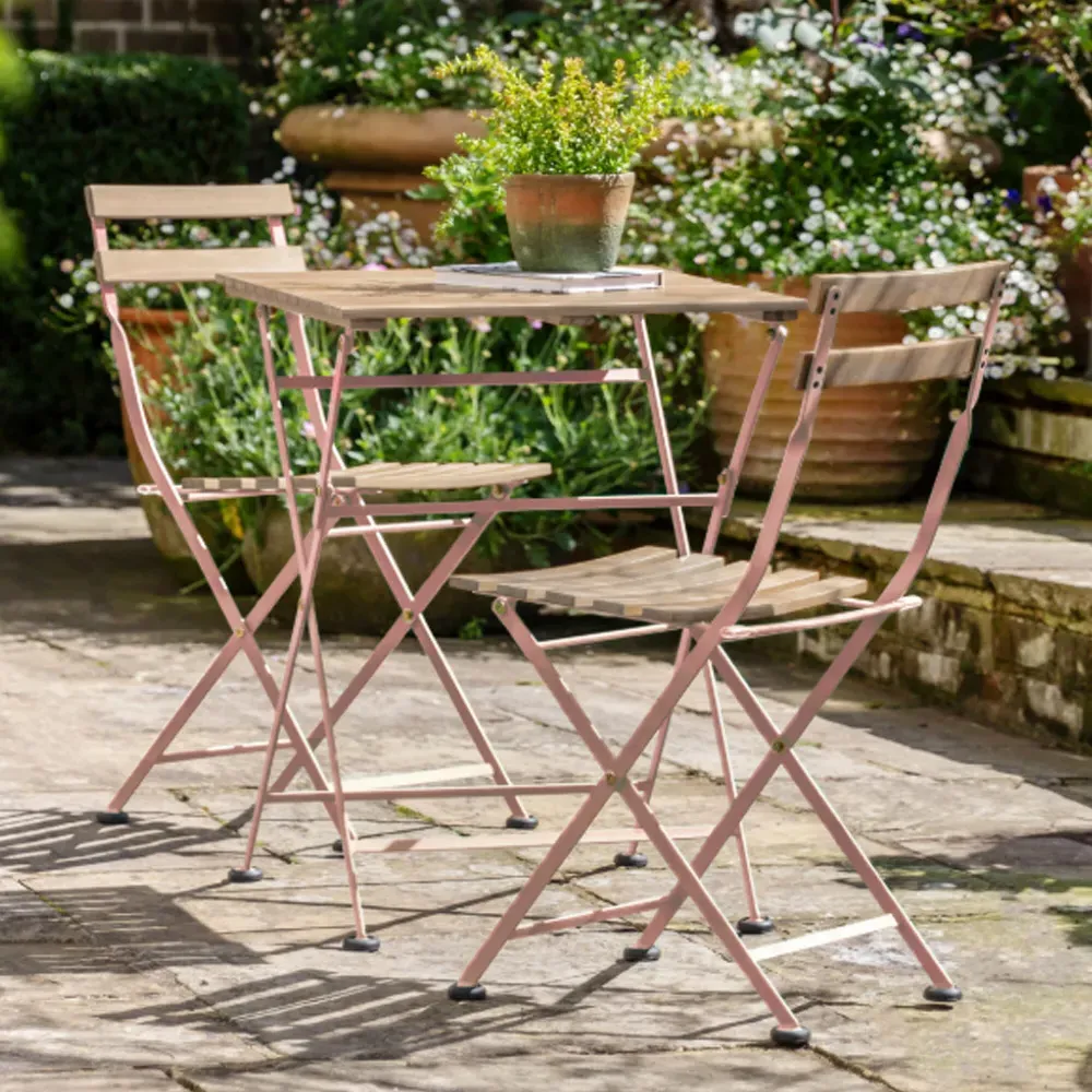 Ronks 2-Seater Bistro Set with Steel Frame - Pink, Acacia Wood product