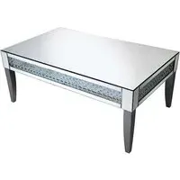 Rosalie Coffee Table with Crystals - Silver, Mirrored Glass