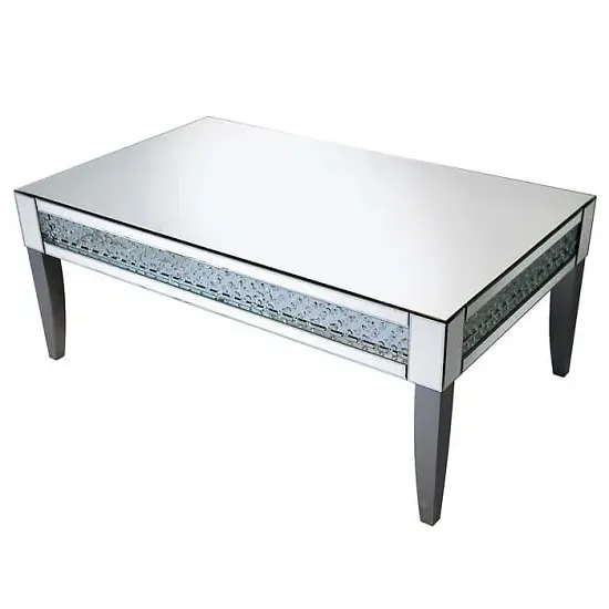 Rosalie Coffee Table with Crystals - Silver, Mirrored Glass
