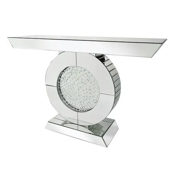 Rosalie Console Table with Round Mirror - Silver, Mirrored Glass