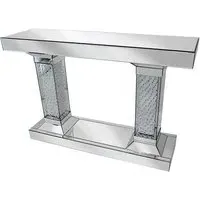 Rosalie Pedestals Console Table with Crystals - Silver, Mirrored Glass