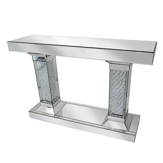 Rosalie Pedestals Console Table with Crystals - Silver, Mirrored Glass