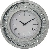 Rosalie Round Wall Clock with Crystals - Mirrored Glass