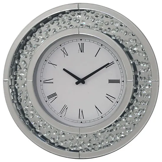 Rosalie Round Wall Clock with Crystals - Mirrored Glass image