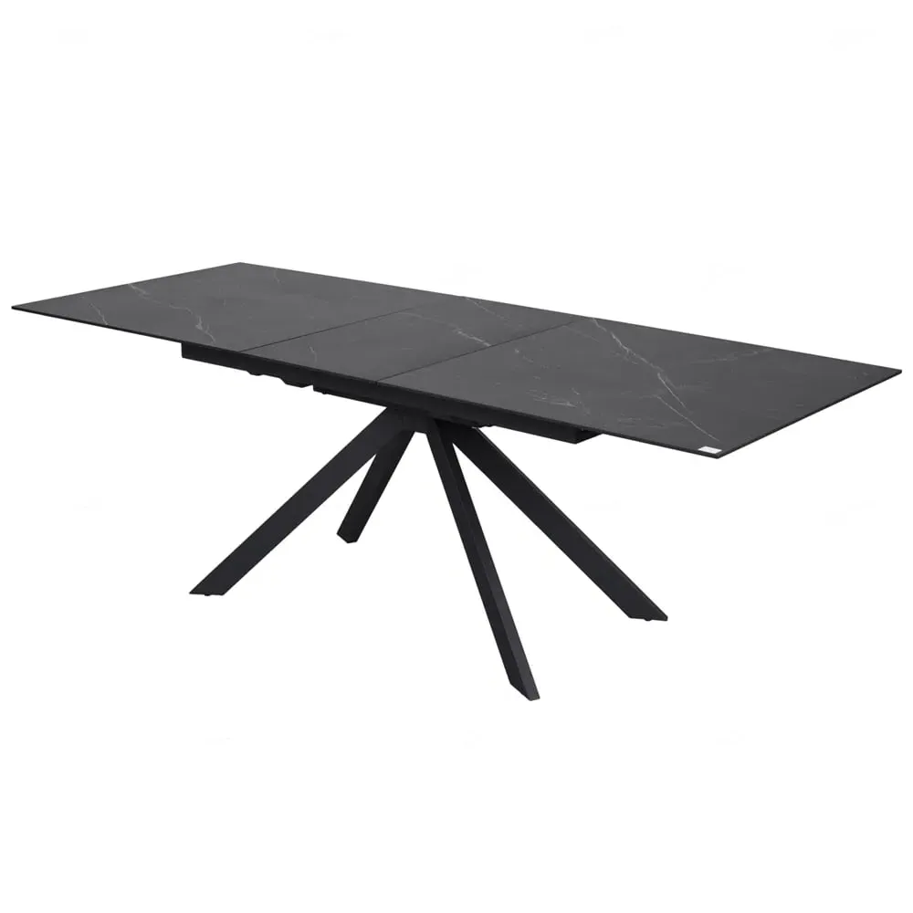 Rosario Ceramic Marble Extending Dining Table - Matt Black