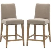 Roselle Bar Chairs with Oak Legs in Pair - Cement Grey, Linen