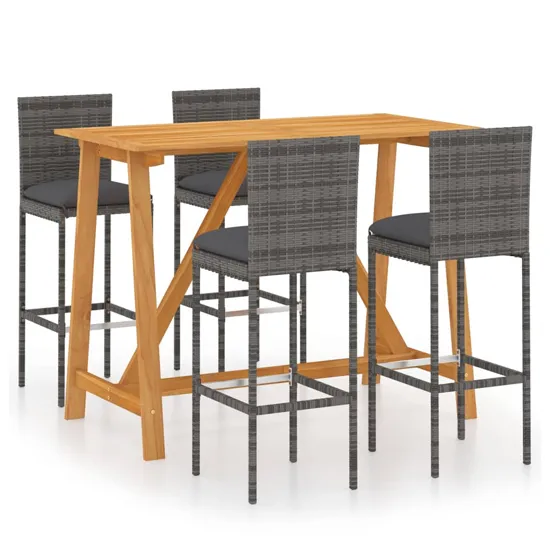 Roslyn Bar Table with 4 Audriana Chairs - Grey, Acacia Wood product