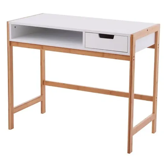 Rosta Computer Desk with Drawer - White, Bamboo