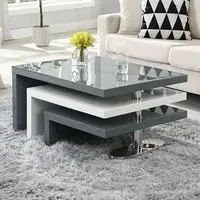 Rotating Coffee Table with 3 Tops - Grey, High Gloss