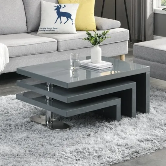 Rotating Coffee Table with 3 Tops - Grey, High Gloss