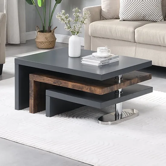 Rotating Coffee Table with 3 Tops - Grey, High Gloss image