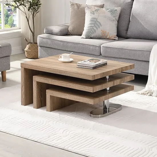 Rotating Coffee Table with 3 Tops - Sanremo Oak image