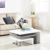 Rotating Coffee Table with 3 Tops - White, High Gloss