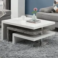 Rotating Coffee Table with 3 Tops - White, Marble Effect