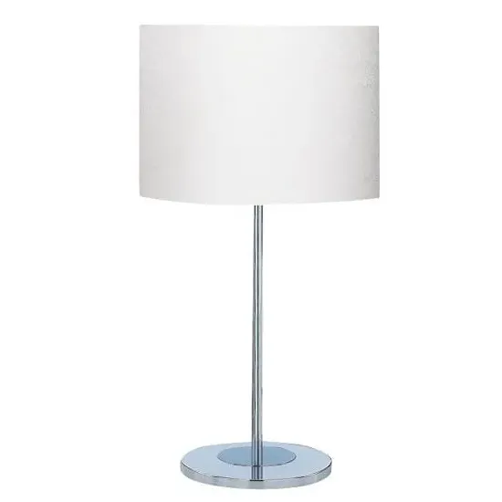 Round Base Table Lamp - Chrome, White Fabric image