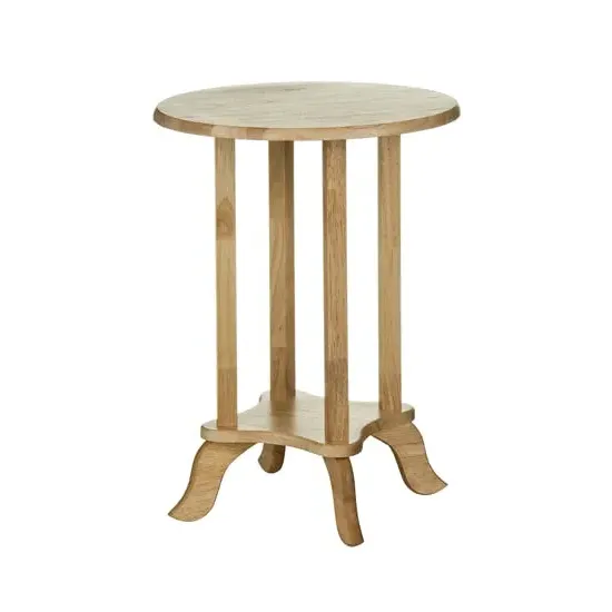 Round Telephone Table with Shelf - Natural, Rubber Wood image