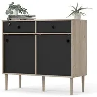 Roxo Sideboard with 2 Doors 2 Drawers - Black, Oak
