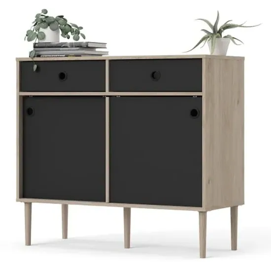 Roxo Sideboard with 2 Doors 2 Drawers - Black, Oak