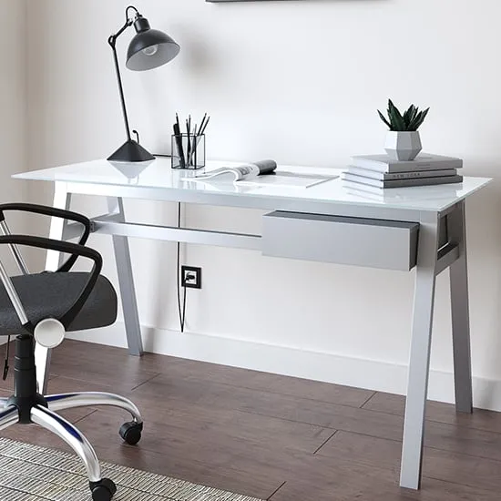 Rubery Glass Top Laptop Desk - White