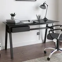 Rubery Rectangular Laptop Desk - Black Glass, Black Frame