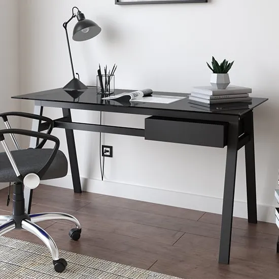 Rubery Rectangular Laptop Desk - Black Glass, Black Frame