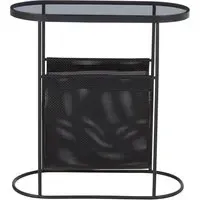 Ruchbah Glass Top Side Table with Storage - Grey, Metal