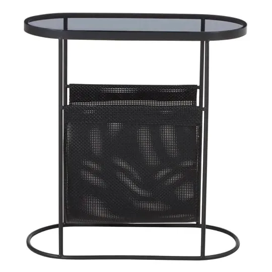 Ruchbah Glass Top Side Table with Storage - Grey, Metal image