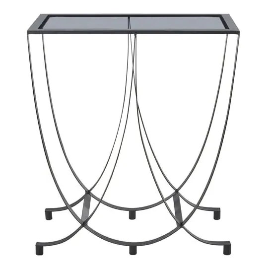 Ruchbah Side Table with Curved Base - Black, Glass image